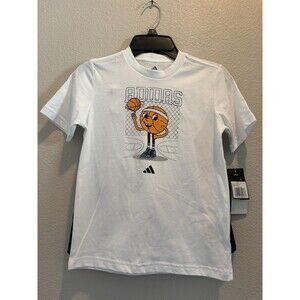 Adidas Shirt Shorts Set Boys 7 White Black Basketball Graphic 2 Piece Outfit